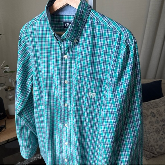 Chaps Men’s L/S Green/blue Plaid Button Up Size M - Picture 3 of 12